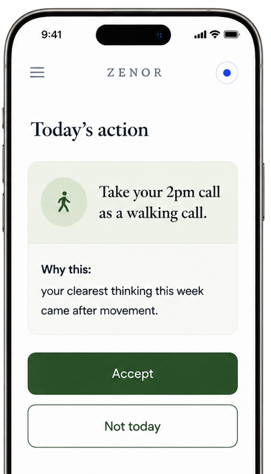 Zenor today's action: take your 2pm call as a walking call