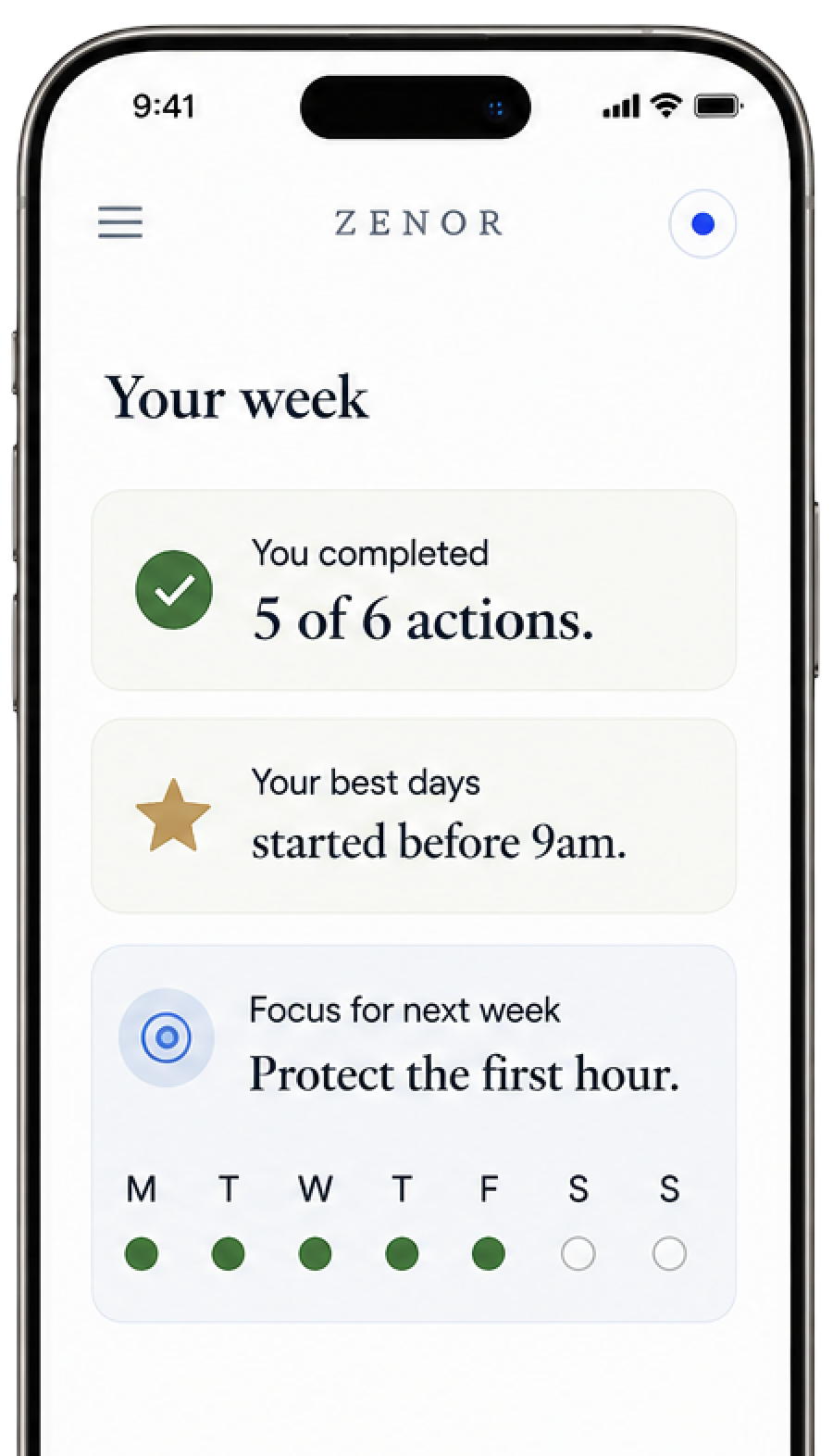 Zenor weekly review: your week summary